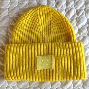 Acne Yellow Ribbed Knit Beanie